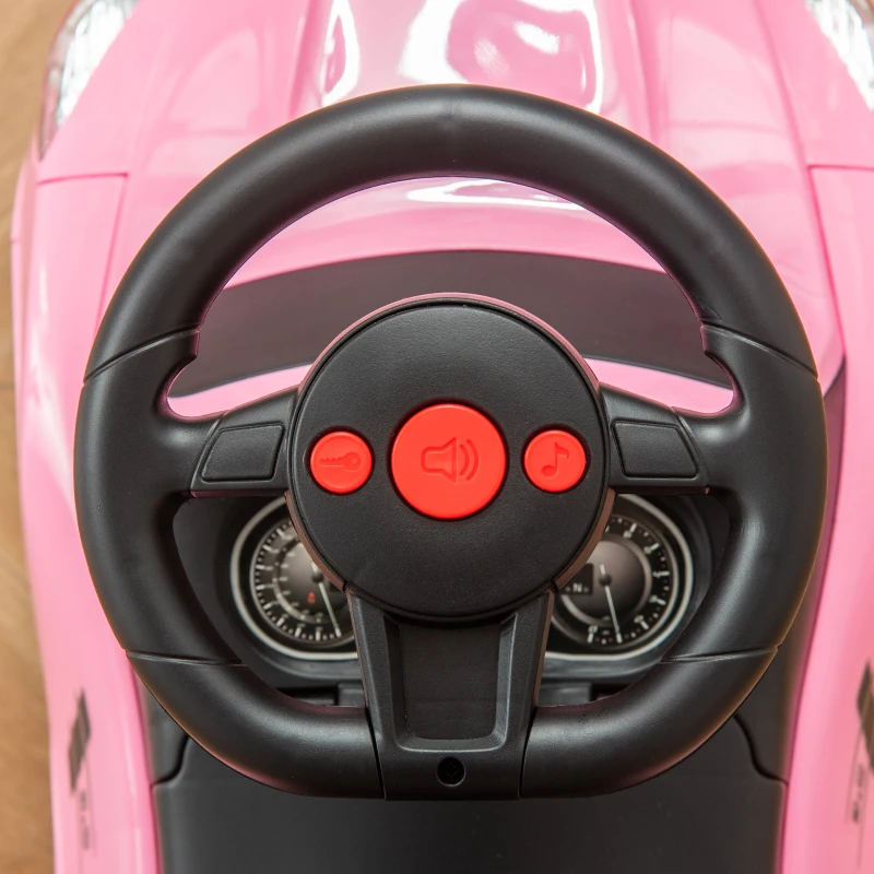 Aosom Kids Ride On Push Car, Foot-to-Floor Walking Sliding Toy Car for Toddler with Working Horn, Music, Headlights and Storage, Pink