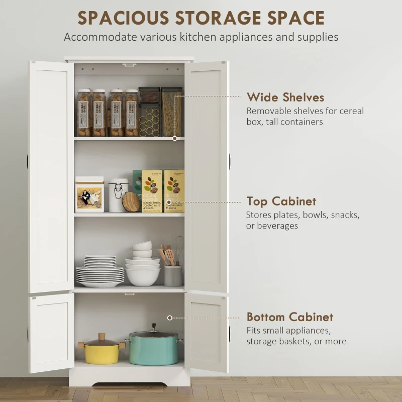 HOMCOM 60" 4-Door Storage Cabinet Multi-Storey Large Space Pantry with Adjustable Shelves White