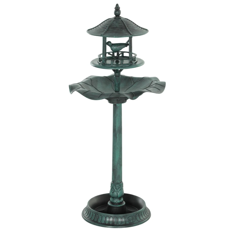 Outsunny 3-in-1 Garden Bird Bath Bowl Pedastal with Large Water Basin, Bird Feeder & Underneath Flower Planter, Green