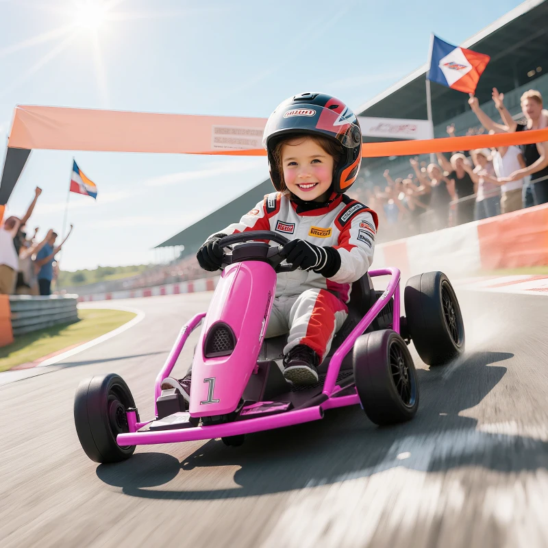 Aosom 24V Electric Go Kart for Kids, Drift Ride-On Racing Go Kart with 2 Speeds, for Boys Girls Aged 8-12 Years Old, Pink