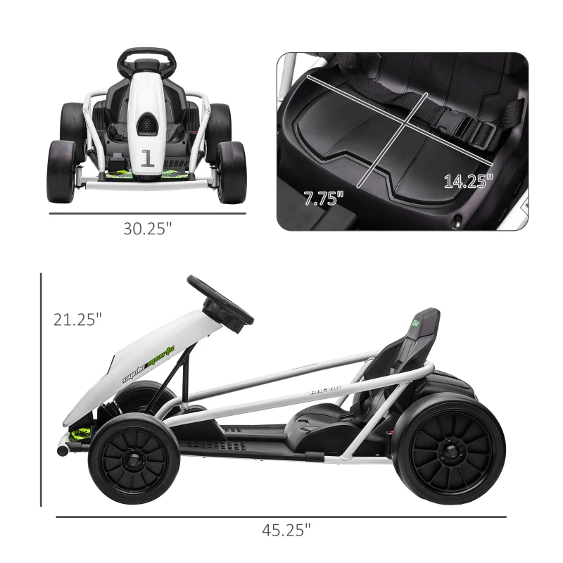 Aosom 24V Electric Go Kart for Kids, Drift Ride-On Racing Go Kart with 2 Speeds, for Boys Girls Aged 8-12 Years Old, White
