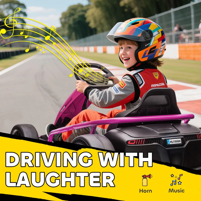 Aosom 24V Electric Go Kart for Kids, Drift Ride-On Racing Go Kart with 2 Speeds, for Boys Girls Aged 8-12 Years Old, Pink