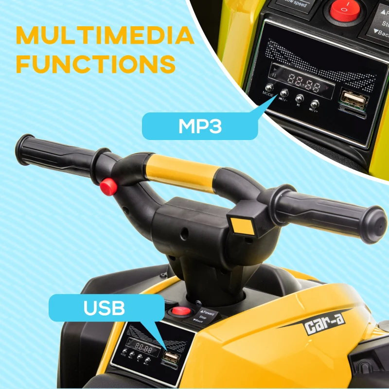 Aosom 12V Kids ATV Quad Car with Forward & Backward Function, Four Wheeler for Kids with Wear-Resistant Wheels, Music, Electric Ride-on ATV for Toddlers Ages 3+ Years Old, Yellow