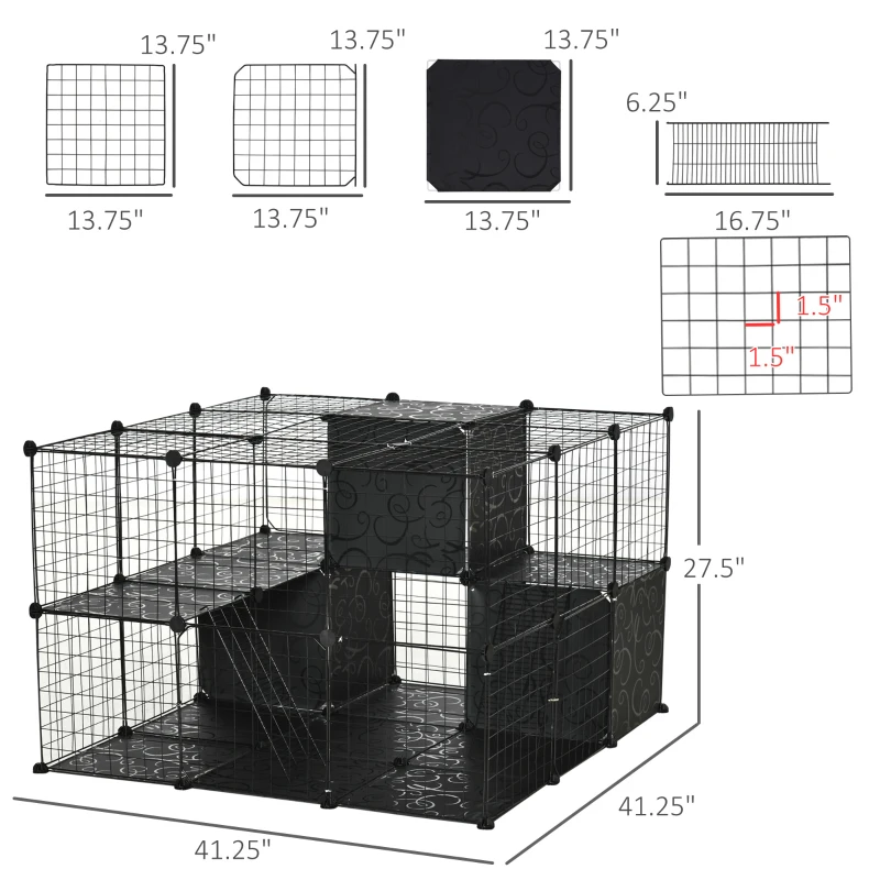 PawHut Pet Playpen with Door Storage Shelf for Kittens Chinchillas and Pet Minks