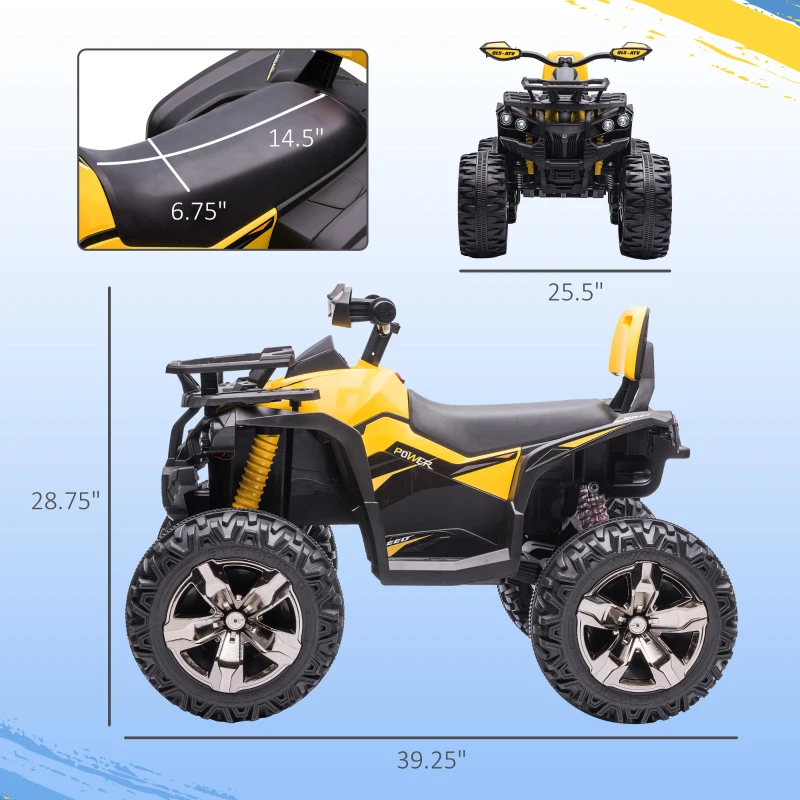 Aosom 12V Kids Recharging Ride-on Electric ATV Quad w/ Realistic Headlights Wide Wheel, Yellow