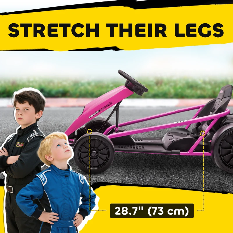 Aosom 24V Electric Go Kart for Kids, Drift Ride-On Racing Go Kart with 2 Speeds, for Boys Girls Aged 8-12 Years Old, Pink