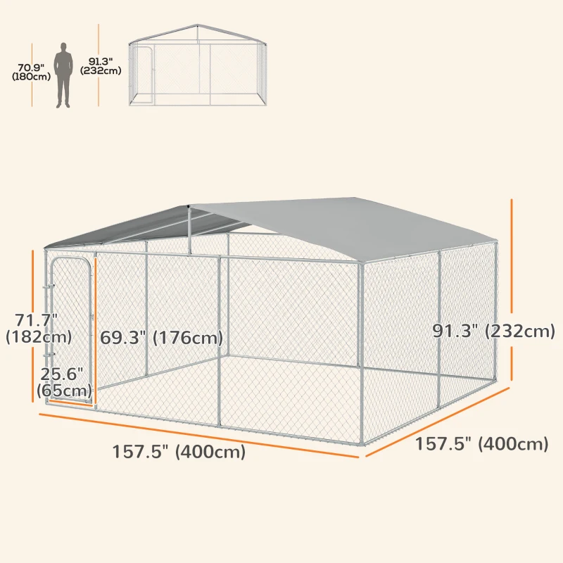 PawHut Dog Kennel Outdoor, Heavy Duty Playpen with Secure Lock, Cover, for Backyard & Patio, 13.1' x 13.1' x 7.5'