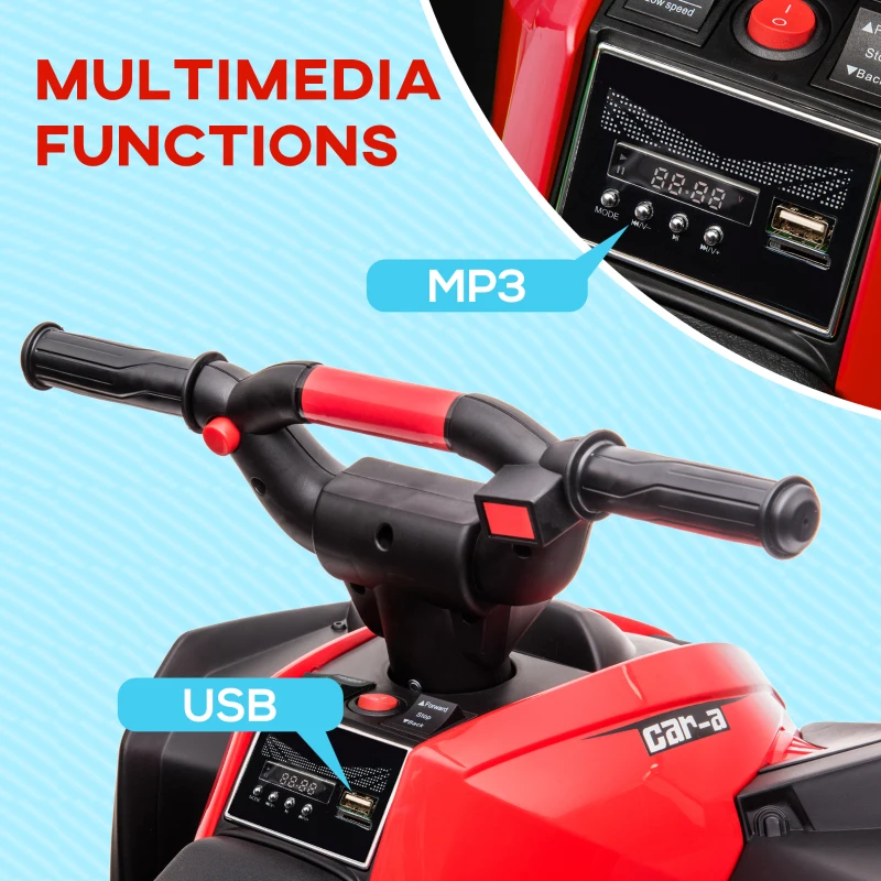 Aosom 12V Kids ATV Quad Car with Forward & Backward Function, Four Wheeler for Kids with Wear-Resistant Wheels, Music, Electric Ride-on ATV for Toddlers Ages 3+ Years Old, Red(m-5)
