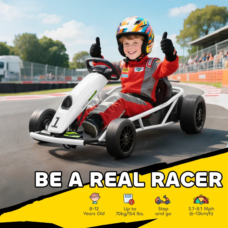 Aosom 24V Electric Go Kart for Kids, Drift Ride-On Racing Go Kart with 2 Speeds, for Boys Girls Aged 8-12 Years Old, White