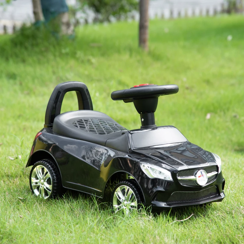 Aosom Kids Ride On Push Car, Foot-to-Floor Walking Sliding Toy Car for Toddler with Working Horn, Music, Headlights and Storage, Black