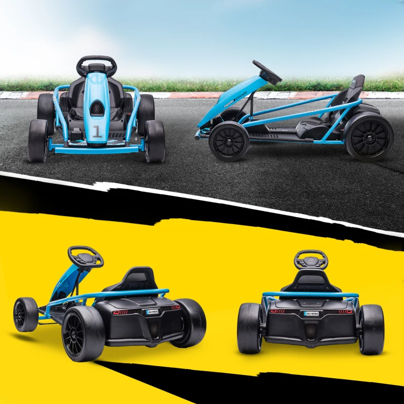 Aosom 24V Electric Go Kart for Kids, Drift Ride-On Racing Go Kart with 2 Speeds, for Boys Girls Aged 8-12 Years Old, Blue(m-9)
