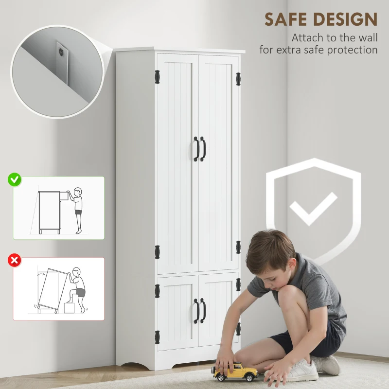 HOMCOM 60" 4-Door Storage Cabinet Multi-Storey Large Space Pantry with Adjustable Shelves White