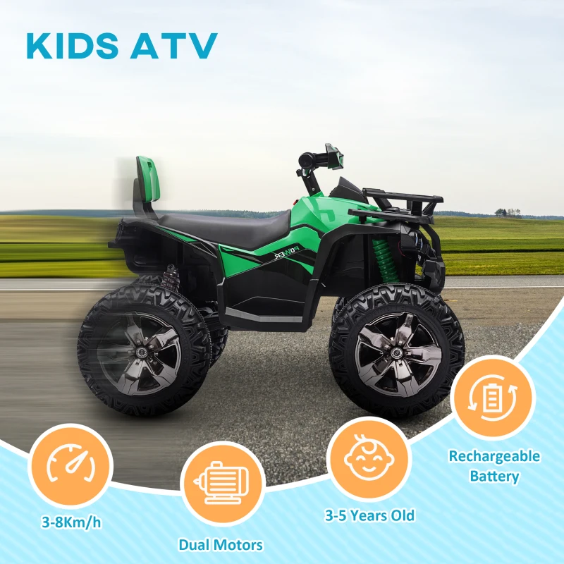 Aosom 12V 4 Wheeler Kids ATV with Music, Headlights for 37-60 Months Boys and Girls, Green