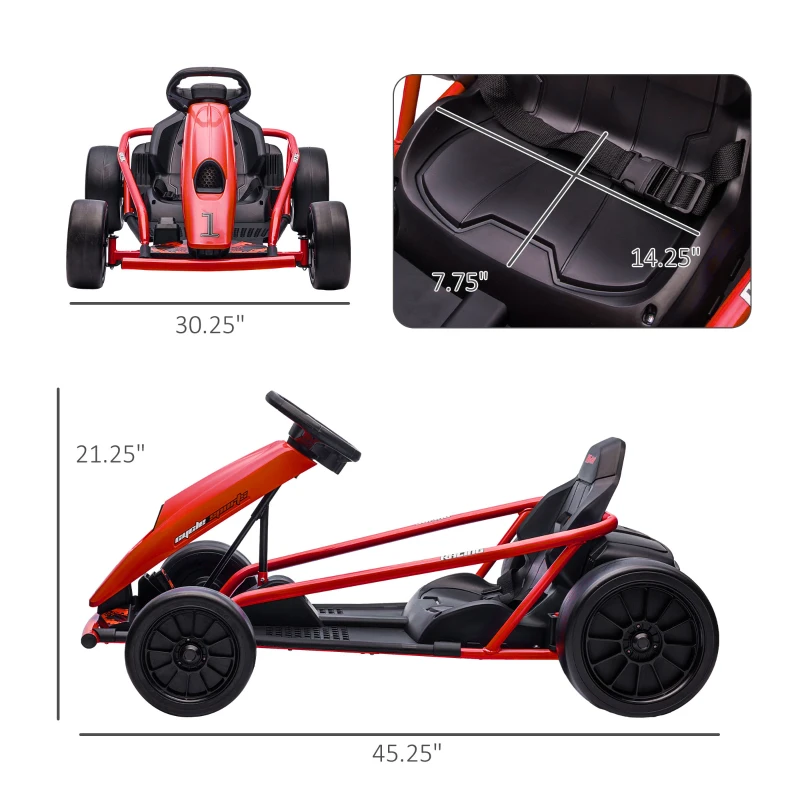 Aosom 24V Electric Go Kart for Kids, Drift Ride-On Racing Go Kart with 2 Speeds, for Boys Girls Aged 8-12 Years Old, Red(m-3)
