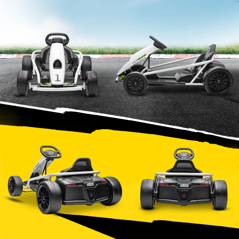 Aosom 24V Electric Go Kart for Kids, Drift Ride-On Racing Go Kart with 2 Speeds, for Boys Girls Aged 8-12 Years Old, White