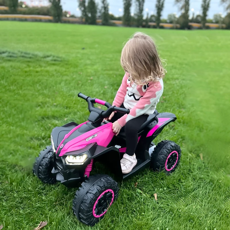 Aosom 12V Kids ATV Quad Car with Forward & Backward Function, Wear-Resistant Wheels, Music, for Toddlers 3-5 Years Old, Pink