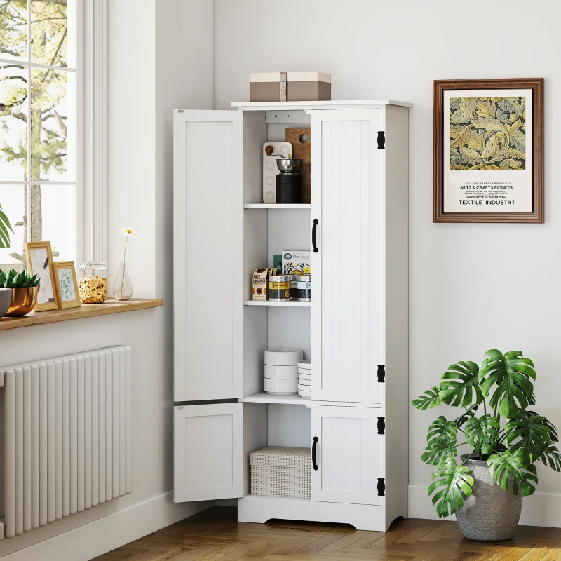HOMCOM 60" 4-Door Storage Cabinet Multi-Storey Large Space Pantry with Adjustable Shelves White