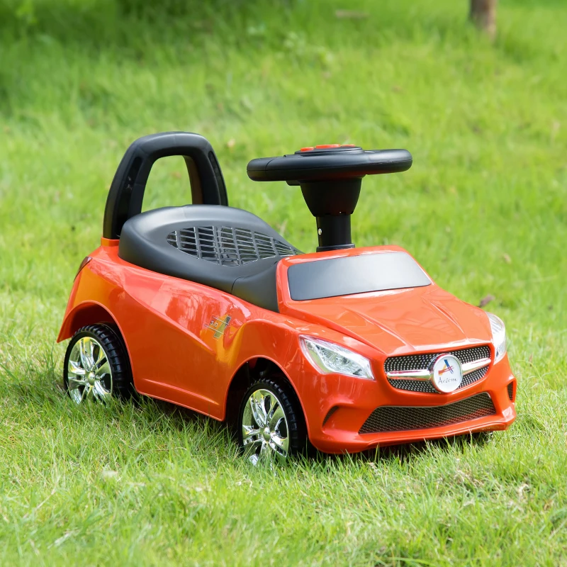 Aosom Kids Ride On Push Car, Foot-to-Floor Walking Sliding Toy Car for Toddler with Working Horn, Music, Headlights and Storage, Red