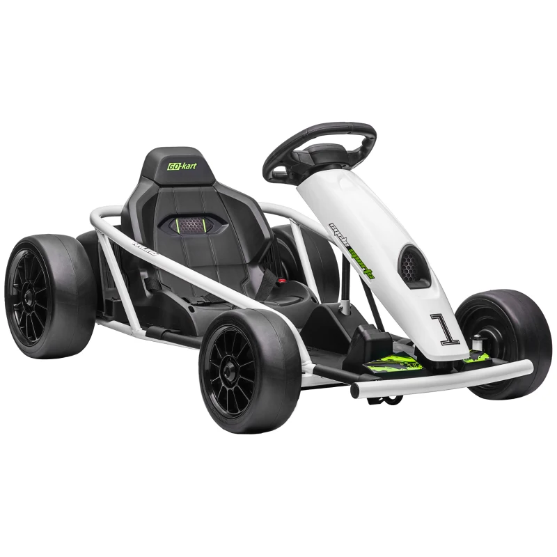 Aosom 24V Electric Go Kart for Kids, Drift Ride-On Racing Go Kart with 2 Speeds, for Boys Girls Aged 8-12 Years Old, White