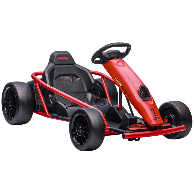 Aosom 24V Electric Go Kart for Kids, Drift Ride-On Racing Go Kart with 2 Speeds, for Boys Girls Aged 8-12 Years Old, Red(m-12)