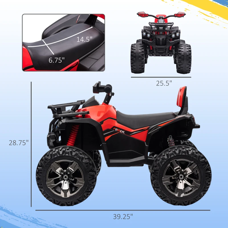 Aosom 12V 4 Wheeler Kids ATV with Music, Headlights for 37-60 Months Boys and Girls, Red