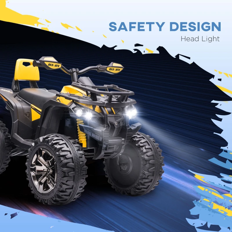 Aosom 12V Kids Recharging Ride-on Electric ATV Quad w/ Realistic Headlights Wide Wheel, Yellow