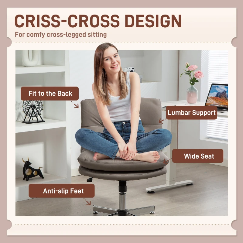 HOMCOM Armless Office Chair, Criss Cross Chair with Adjustable Height & Tilt Function for Home Office, Study, Grey