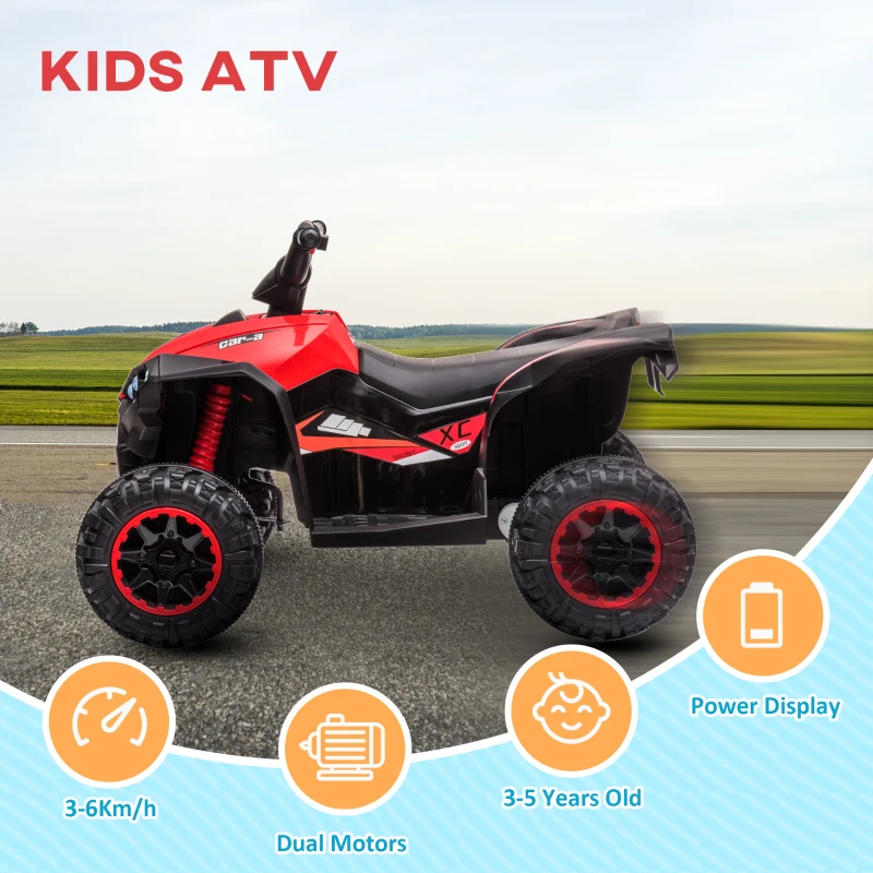 Aosom 12V Kids ATV Quad Car with Forward & Backward Function, Four Wheeler for Kids with Wear-Resistant Wheels, Music, Electric Ride-on ATV for Toddlers Ages 3+ Years Old, Red(m-4)
