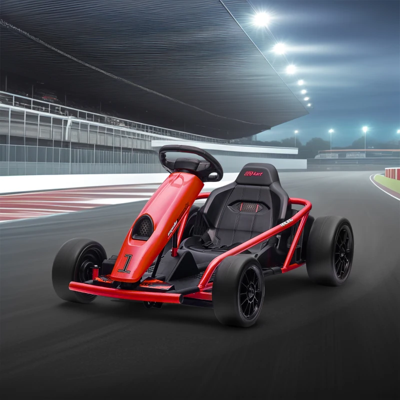 Aosom 24V Electric Go Kart for Kids, Drift Ride-On Racing Go Kart with 2 Speeds, for Boys Girls Aged 8-12 Years Old, Red(m-9)