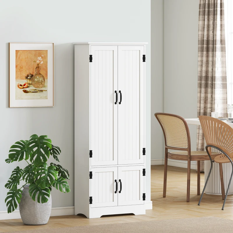 HOMCOM 60" 4-Door Storage Cabinet Multi-Storey Large Space Pantry with Adjustable Shelves White