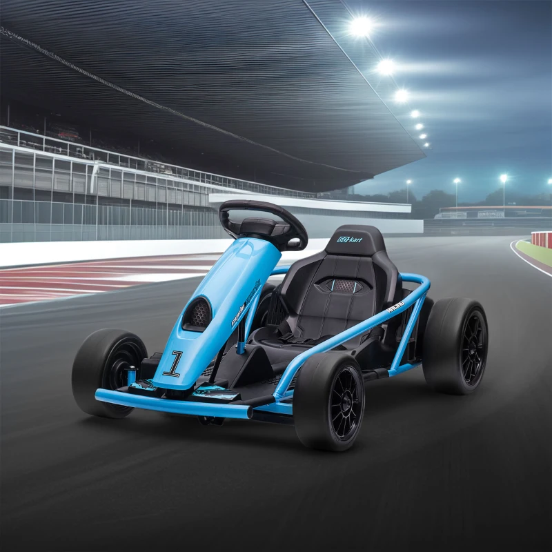 Aosom 24V Electric Go Kart for Kids, Drift Ride-On Racing Go Kart with 2 Speeds, for Boys Girls Aged 8-12 Years Old, Blue(m-10)