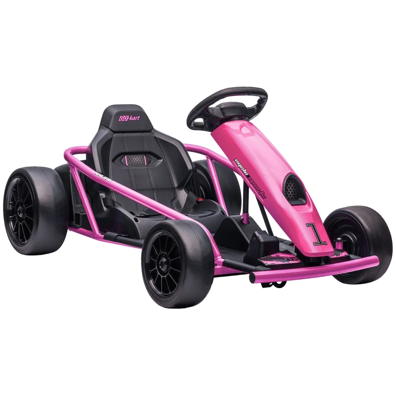 Aosom 24V Electric Go Kart for Kids, Drift Ride-On Racing Go Kart with 2 Speeds, for Boys Girls Aged 8-12 Years Old, Pink