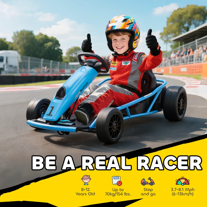 Aosom 24V Electric Go Kart for Kids, Drift Ride-On Racing Go Kart with 2 Speeds, for Boys Girls Aged 8-12 Years Old, Blue(m-4)