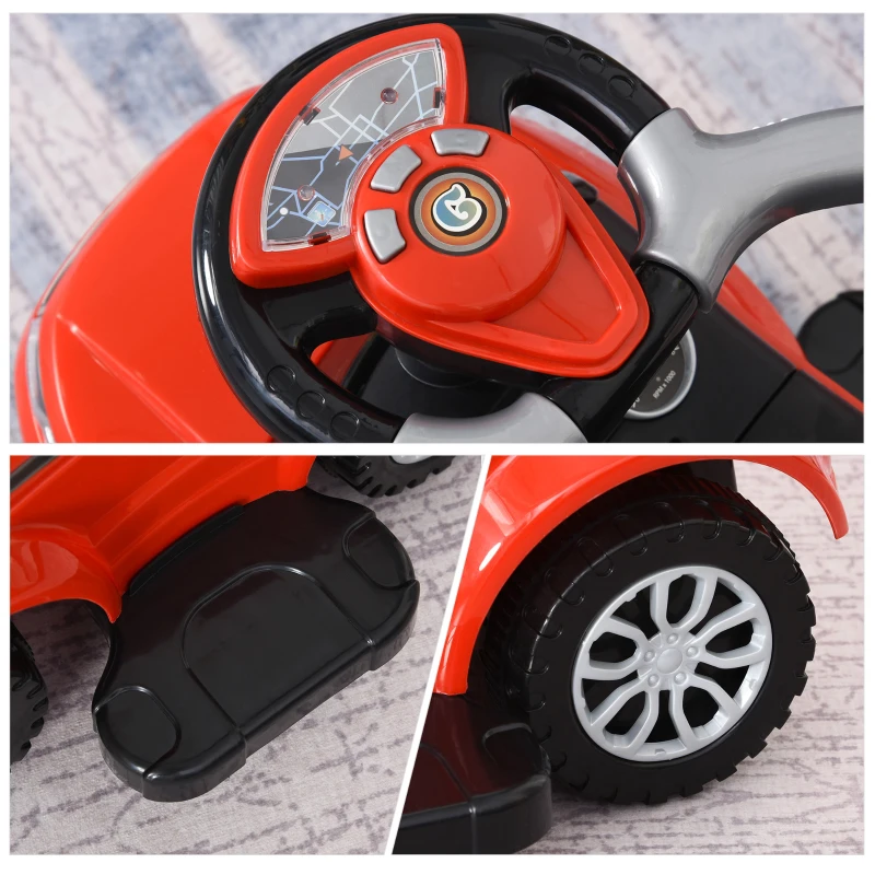 Aosom 2 In 1 Push Cars for Toddlers Kid Ride on Push Car Stroller Sliding Car with Horn Music Light Function Secure Bar Ride on Toy for Boy Girl 1-3 Years Old Red