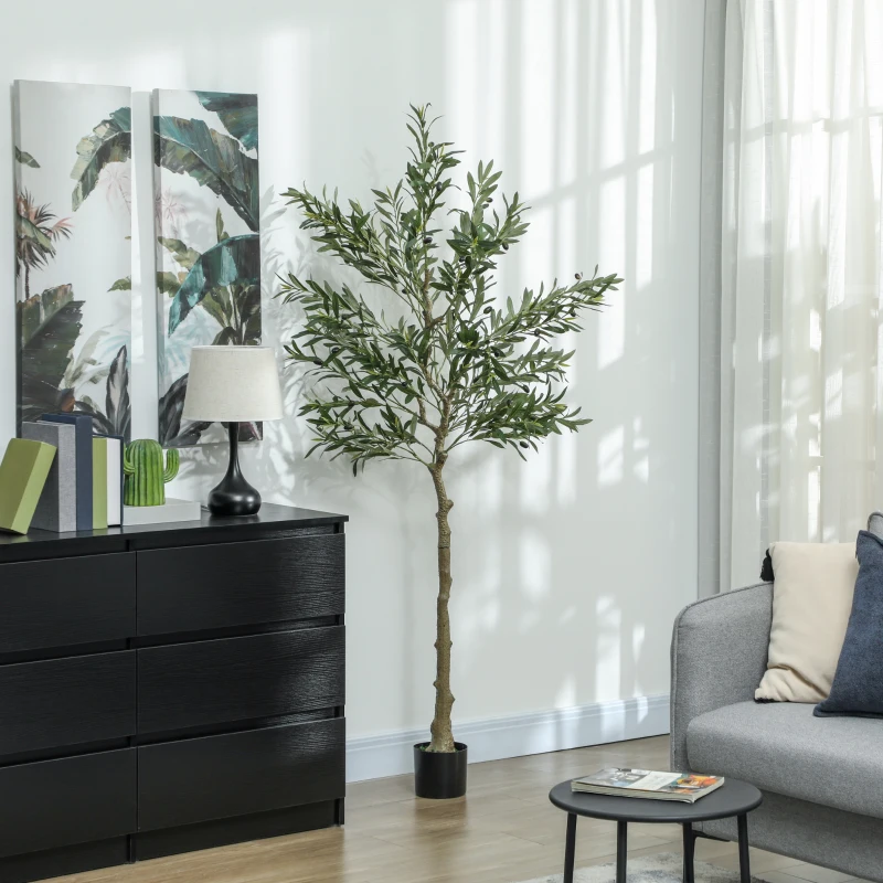 HOMCOM 6ft Artificial Olive Tree in Pot with Silk Leaves, Fruits, Faux Tree, Indoor Fake Plant for Home, Office, Living Room(m-9)