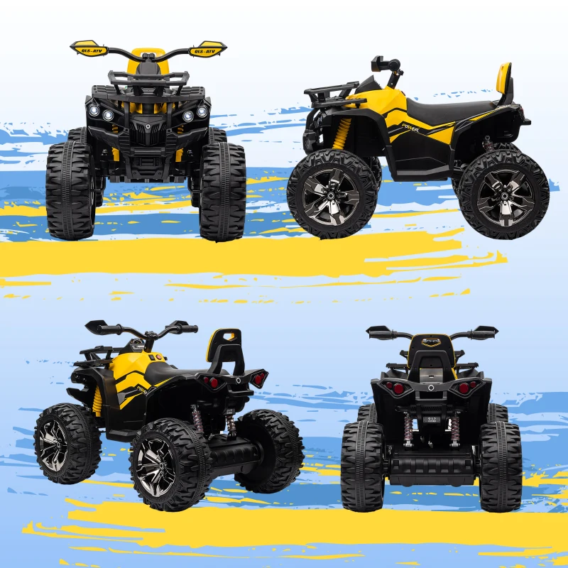 Aosom 12V Kids Recharging Ride-on Electric ATV Quad w/ Realistic Headlights Wide Wheel, Yellow