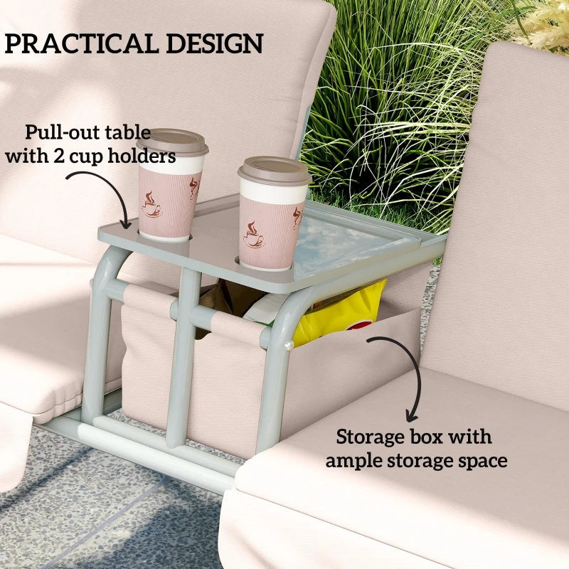 Outsunny Double Outdoor Swing Chair 2 Person Covered Swing Porch Swing w/ Pivot Table and Storage Console, Beige