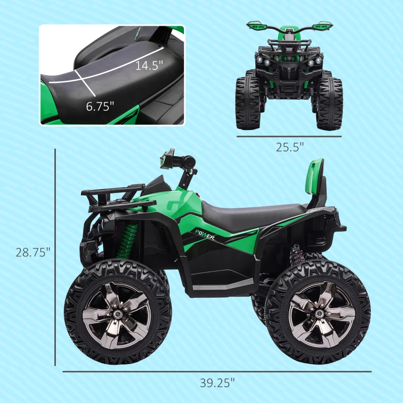 Aosom 12V 4 Wheeler Kids ATV with Music, Headlights for 37-60 Months Boys and Girls, Green