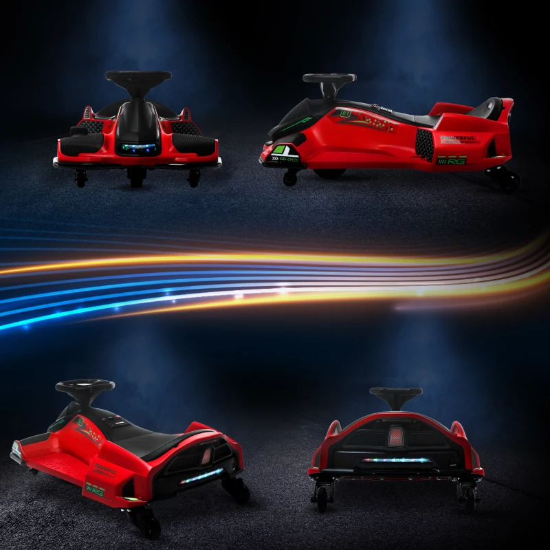 Aosom 12V Electric Drifting Go Kart w/ Slow Start, Music, Lights, Red