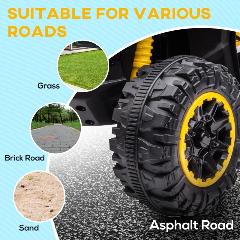 Aosom 12V Kids ATV Quad Car with Forward & Backward Function, Four Wheeler for Kids with Wear-Resistant Wheels, Music, Electric Ride-on ATV for Toddlers Ages 3+ Years Old, Yellow
