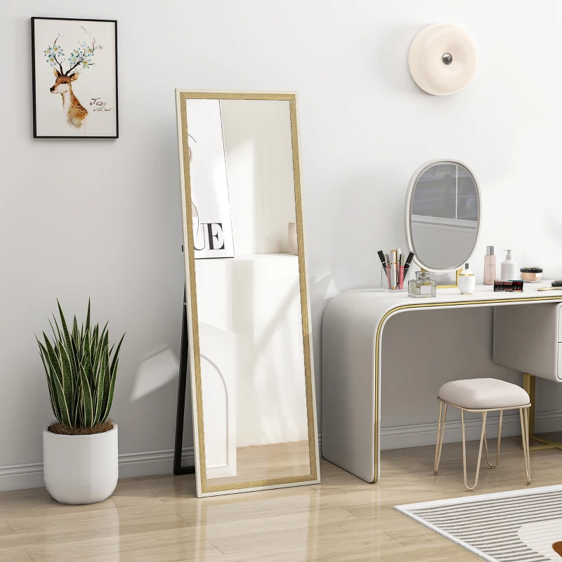 HOMCOM Floor Standing Mirror, Full Length Mirror, Free Standing, Leaning or Wall Mirror with Frame for Bedroom, Dark Wood Grain