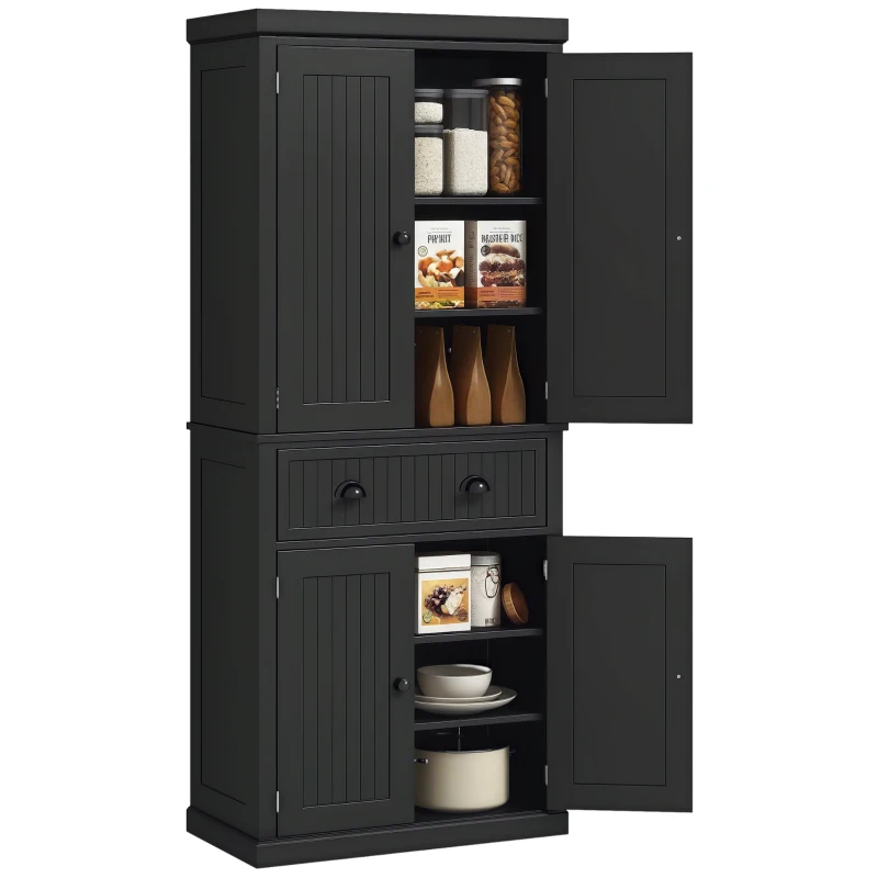 HOMCOM 72" Kitchen Pantry, Freestanding Storage Cabinet with Drawer, Doors, Black