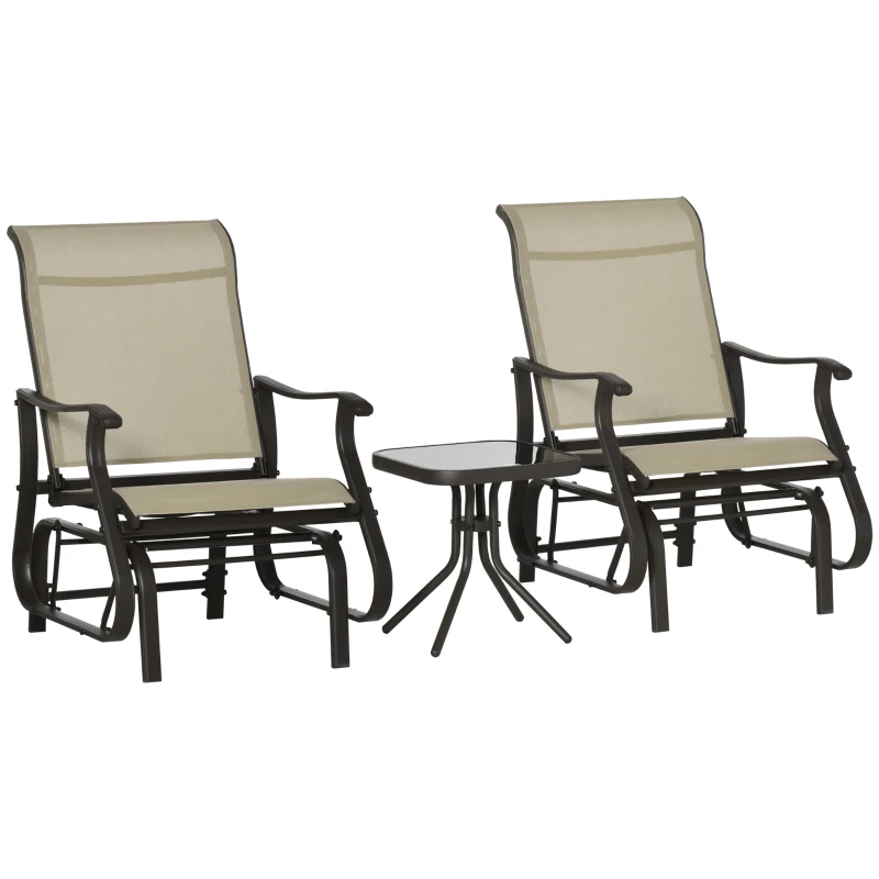 Outsunny 3PCs Gliding Rocking Chair & Bistro Tea Table Set, Grey