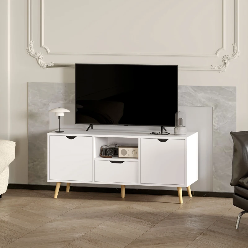 HOMCOM TV Stand with Storage for up to 50" TV, Modern TV Table with Open Shelf, Drawer and 2 Cabinets, White