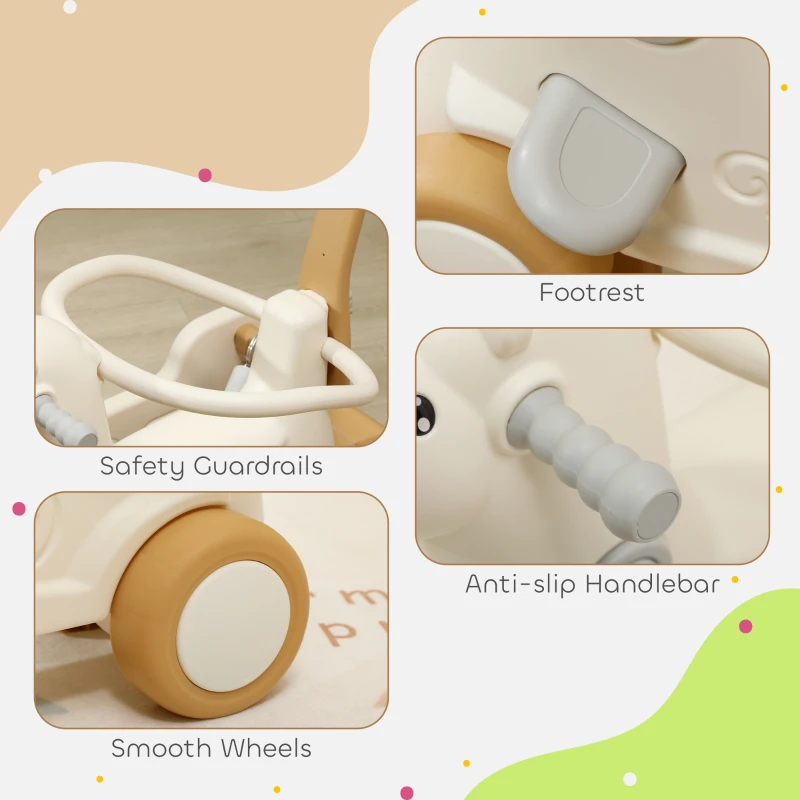 Qaba 5 in 1 Kids Rocking Horse with Detachable Base, Safety Guardrails, Footrests, Push Handle for Ages 1-6, Brown