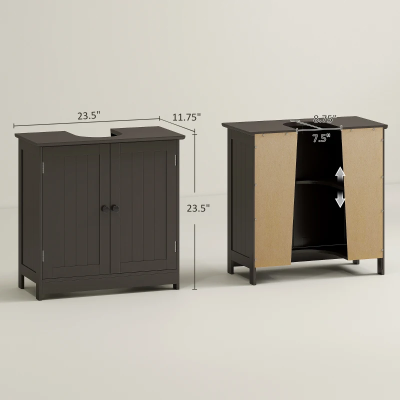 HOMCOM Bathroom Vanity Cabinet, Under Sink Bathroom Cabinet with 2 Doors and Adjustable Shelf, Coffee