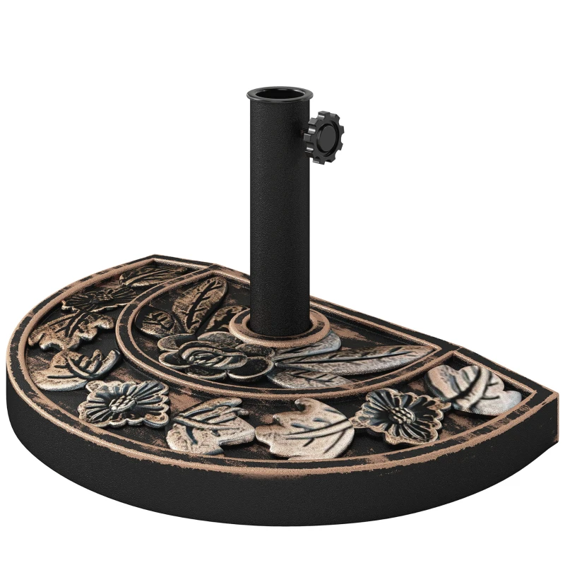 Outsunny 20lbs Half Round Patio Umbrella Base Outdoor Decorative Resin Parasol Stand Holder for Φ1.5", Φ1.9" Pole, for Lawn, Deck, Backyard, Garden, Bronze