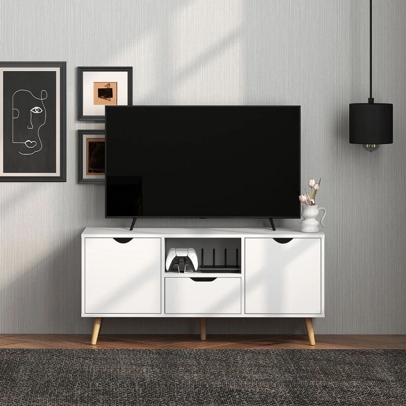HOMCOM TV Stand with Storage for up to 50" TV, Modern TV Table with Open Shelf, Drawer and 2 Cabinets, White