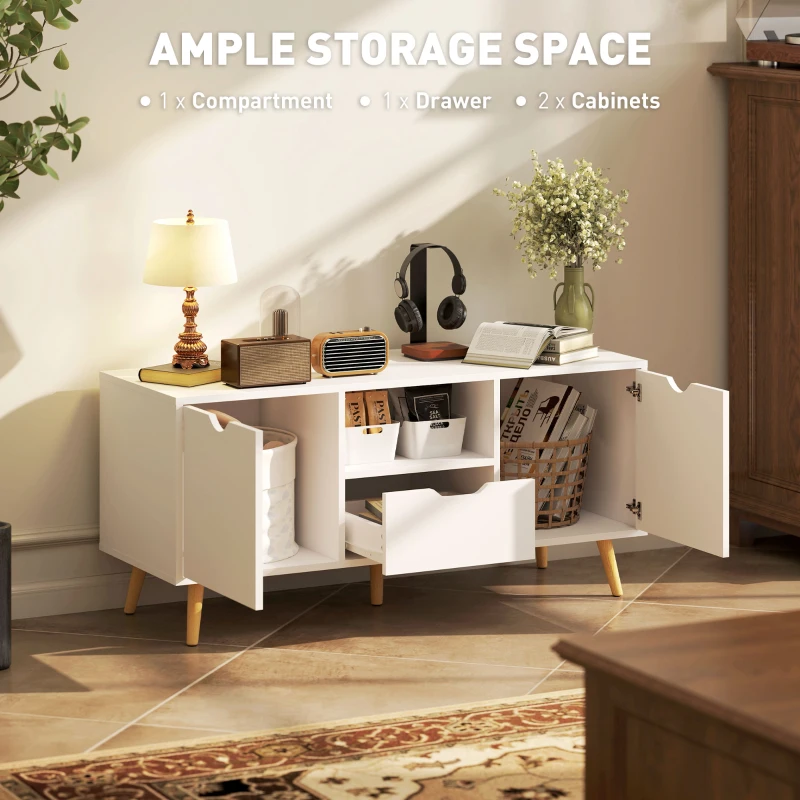 HOMCOM TV Stand with Storage for up to 50" TV, Modern TV Table with Open Shelf, Drawer and 2 Cabinets, White