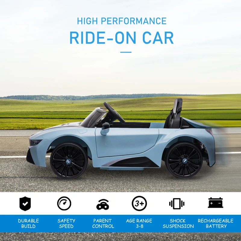 Aosom Licensed BMW I8 Coupe 6V Electric Car, Kids Ride-On Car, Battery Powered Toy with Remote Control Music Horn Lights Suspension for 37-96months Old, Blue(m-4)